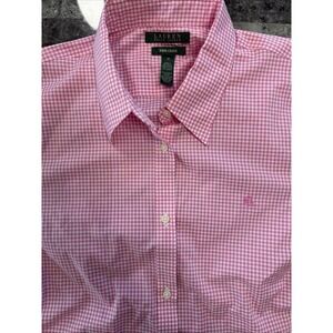 Lauren Ralph Lauren Women's Long Sleeve Pink And White Button Up Shirt Size 1X